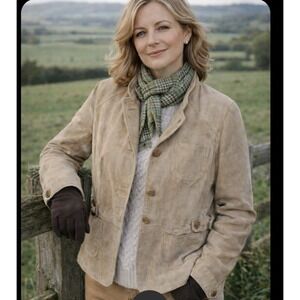 New Frontier‎ Leather Blazer Jacket Women's XL Suede Tan Career Business